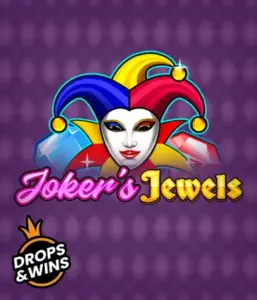 Experience the playful world of Joker's Jewels slot by Pragmatic Play, featuring a captivating joker's mask adorned with a brightly colored jester hat. This image captures the joyful spirit of casino gaming, set against a lavender background. Perfect for fans of joker-themed slots, delivering a delightful adventure. 