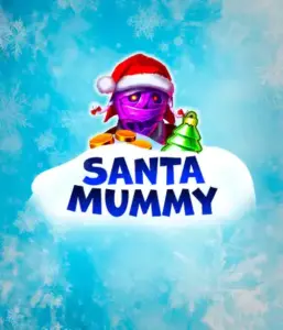  Discover the quirky "Santa Mummy" slot game by Belatra, showcasing a mummified Santa dressed in festive holiday attire. This vibrant image captures the mummy with a bright purple hue, wearing a Santa hat, against a backdrop of snowy blue and frosty snowflakes. The game's title, "Santa Mummy," is prominently displayed in large, cool blue letters.